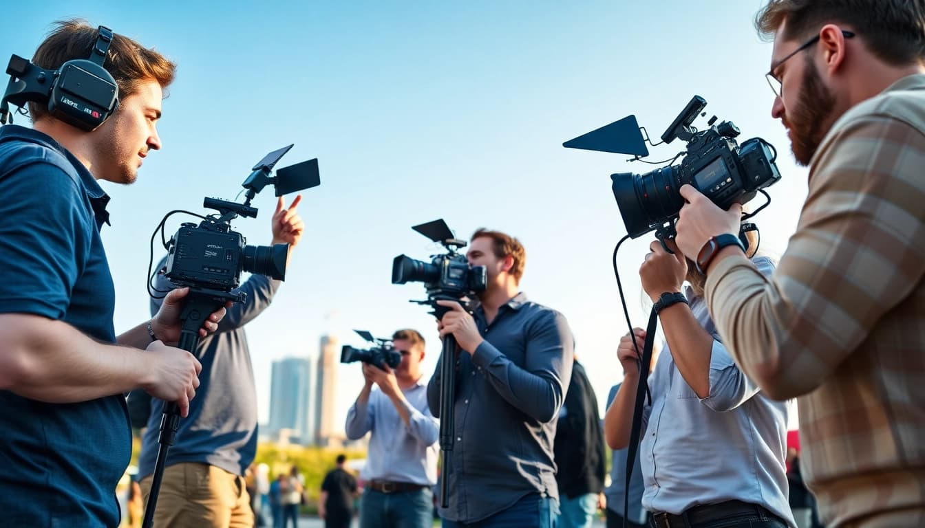 Capture action of Video Production Company Phoenix filming a corporate event against the Phoenix skyline.