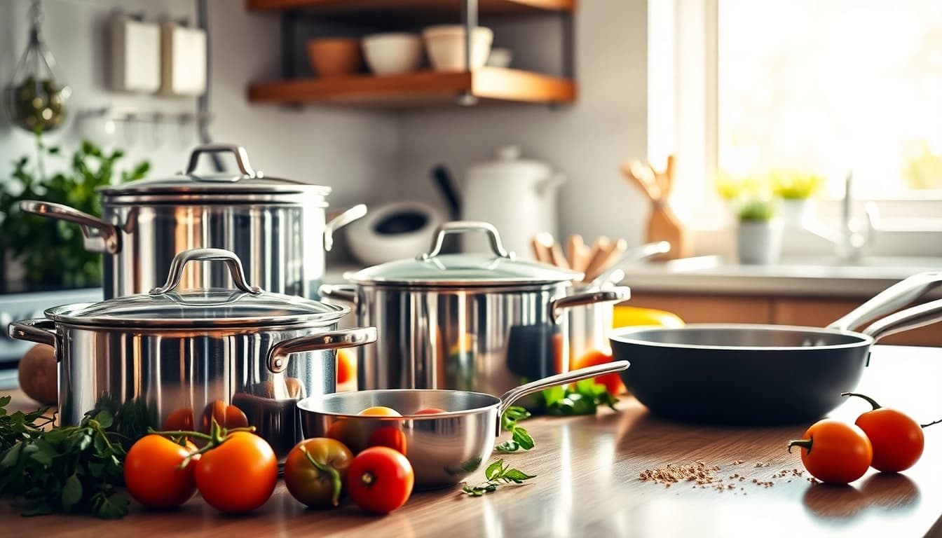 Showcase of premium cookware NZ with vibrant vegetables and herbs, highlighting quality materials.