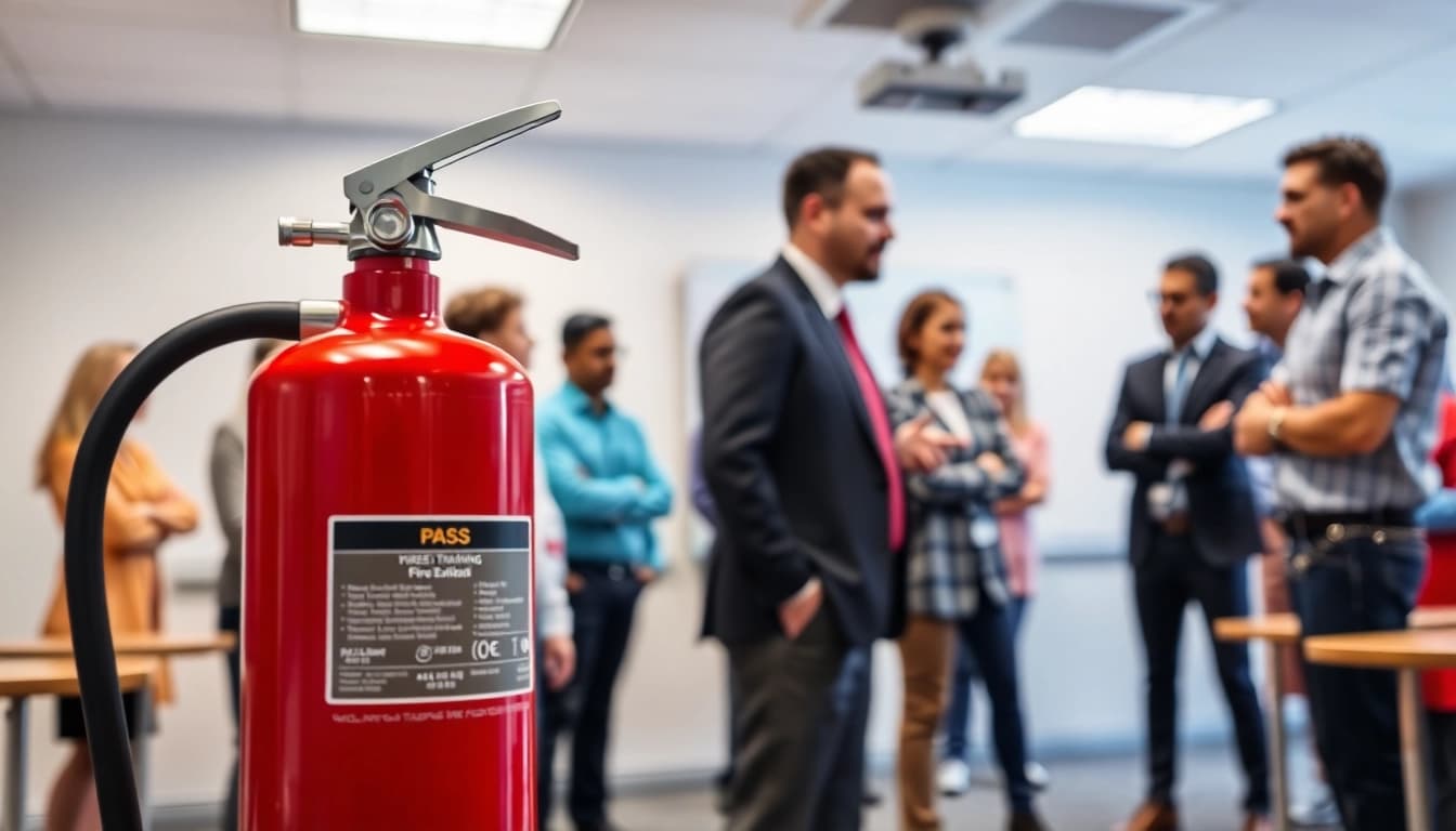 Engaged individuals learning how to use a pass fire extinguisher through training methods.