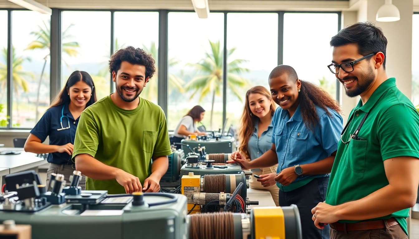 Students collaborating in trade schools in Hawaii for hands-on learning.