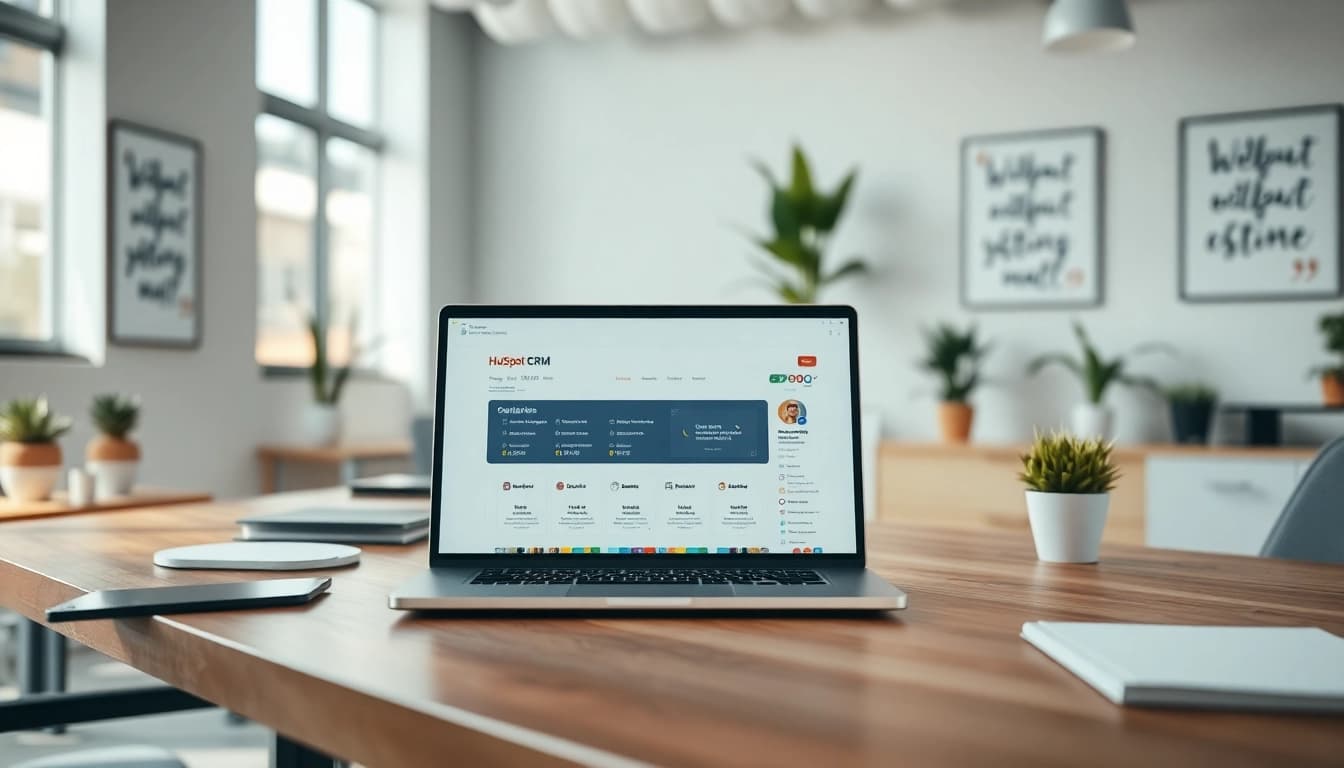 Showcase of hubspot crm free in a modern office workspace, promoting productivity and efficiency.