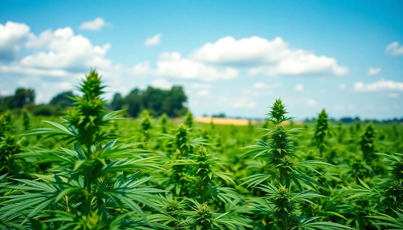 Cultivation de cannabis legal espagne dans un champ verdoyant et ensoleillé.