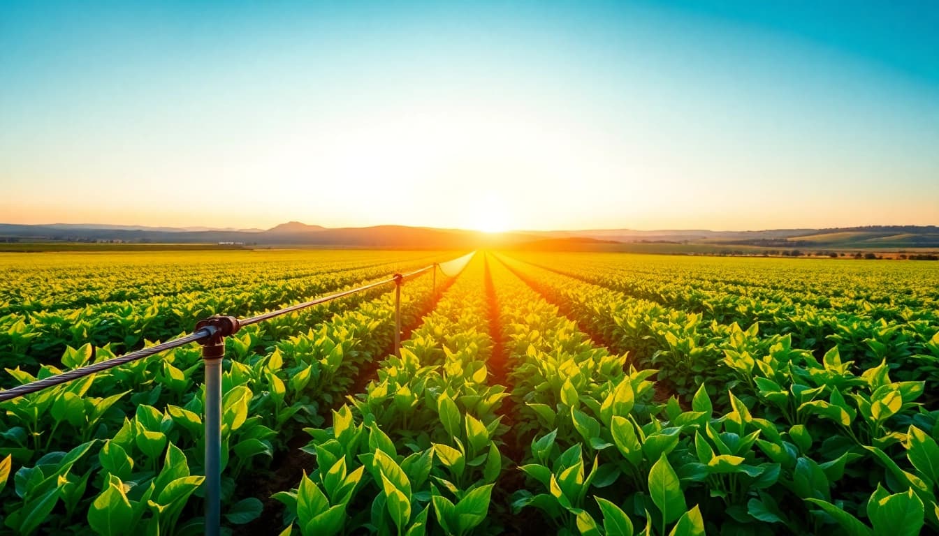 Enhance land irrigation techniques with vibrant crops and efficient systems in a green field.