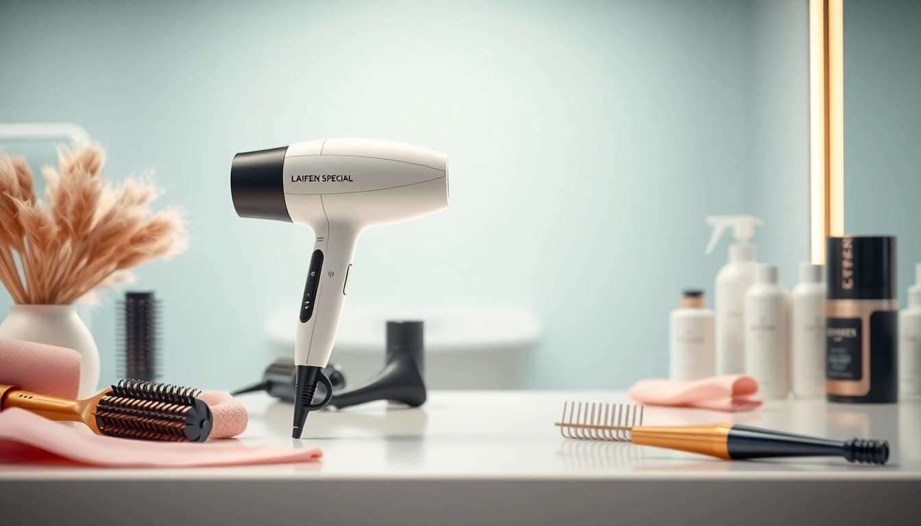 Showcase the Laifen Swift Special hair dryer emphasizing its sleek design and nozzle features.