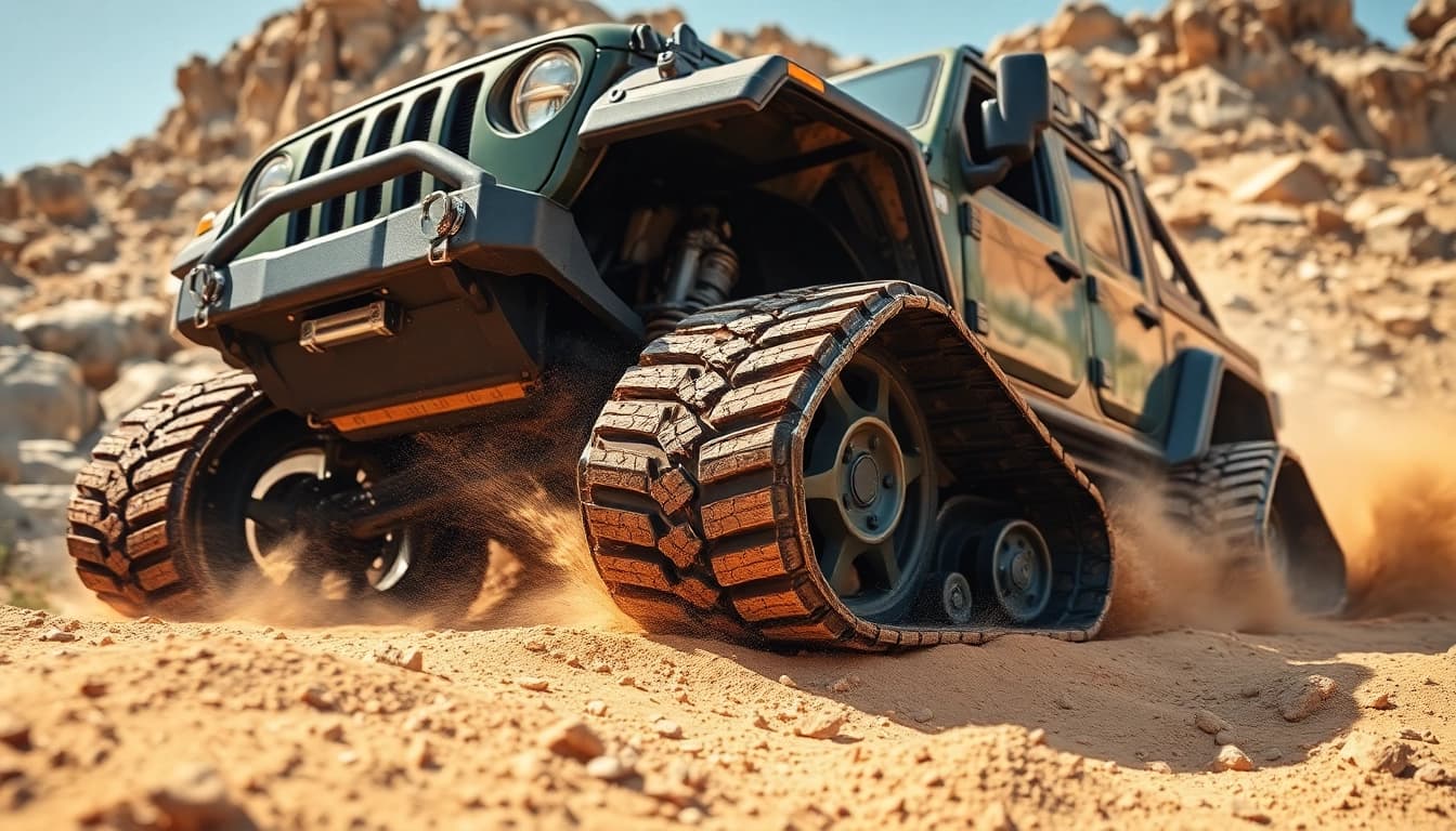 Recovery Tracks aid an off-road vehicle navigating tough terrain, showcasing durability and efficiency.