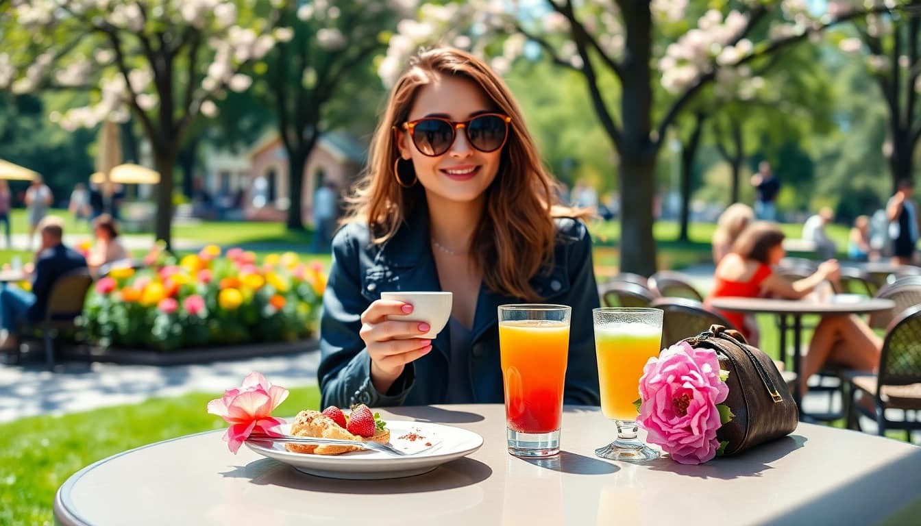 Sipping coffee at a café, showcasing UK Lifestyle Blog elements with food and fashion.