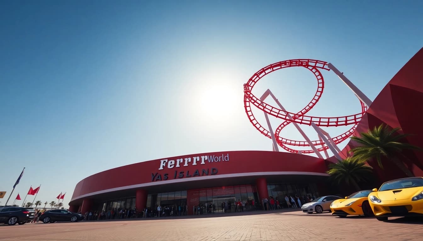 Experience excitement at Ferrari World Yas Island, Abu Dhabi, with the roller coaster and stunning architecture.