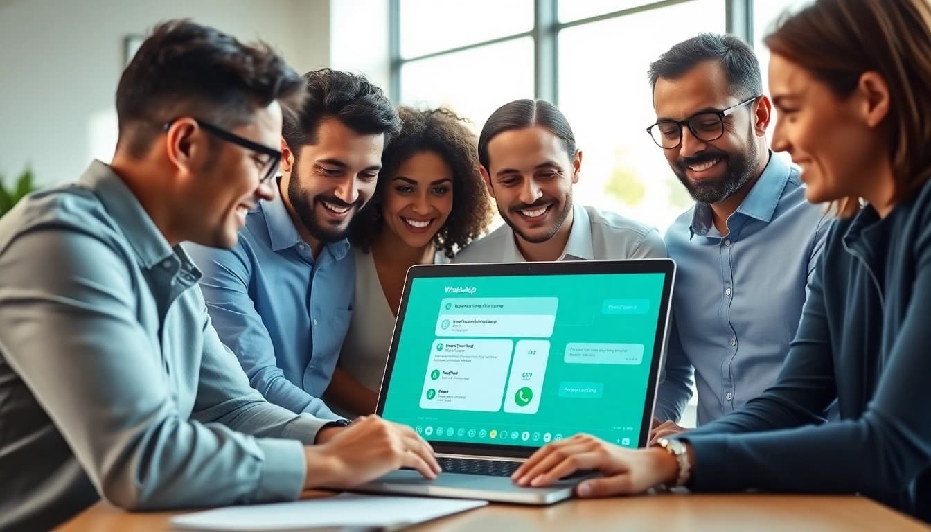 Understand What is a CRM for WhatsApp through a collaborative business meeting illustration.