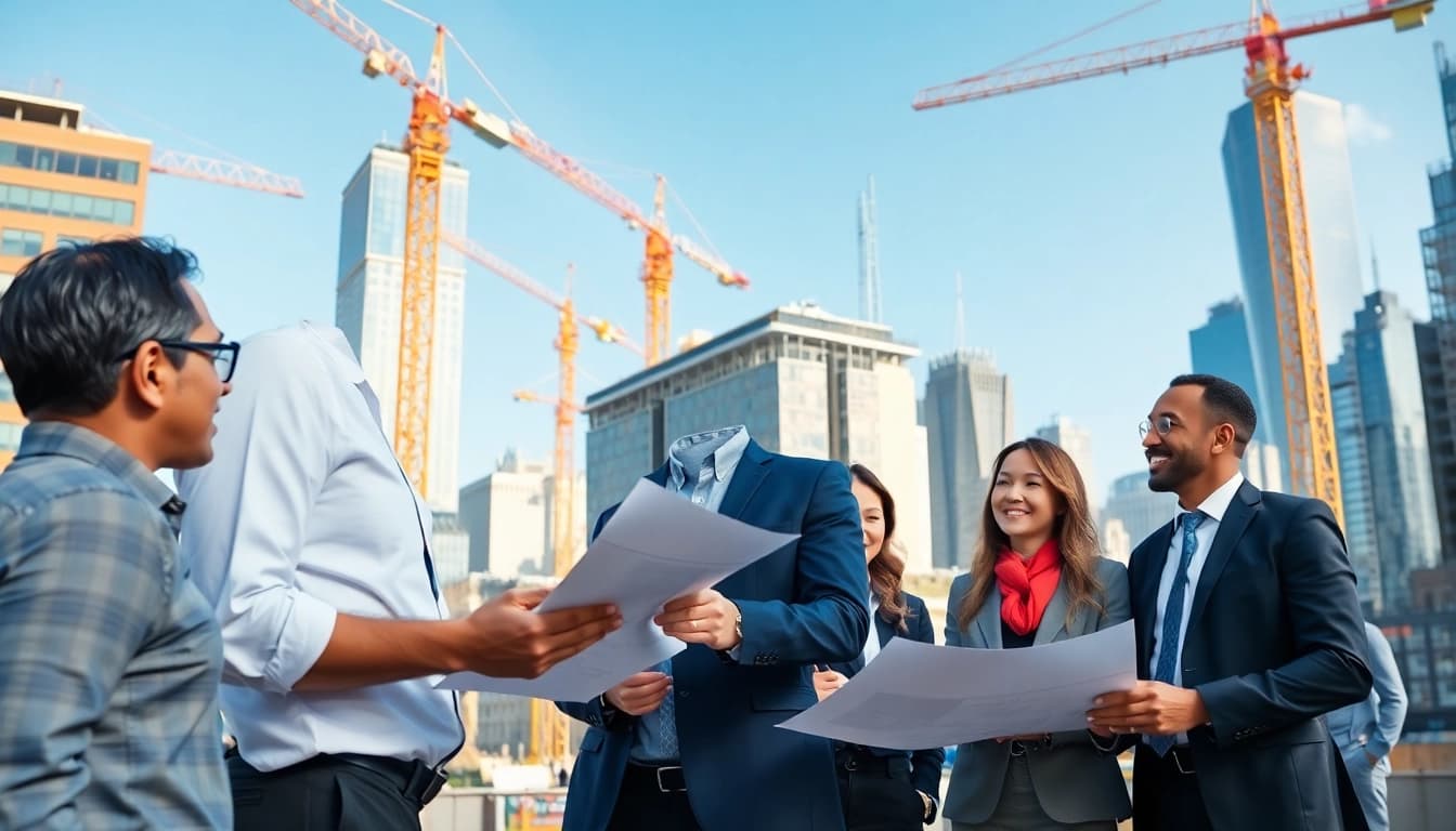 New York City Construction Manager leading a team on a busy construction site