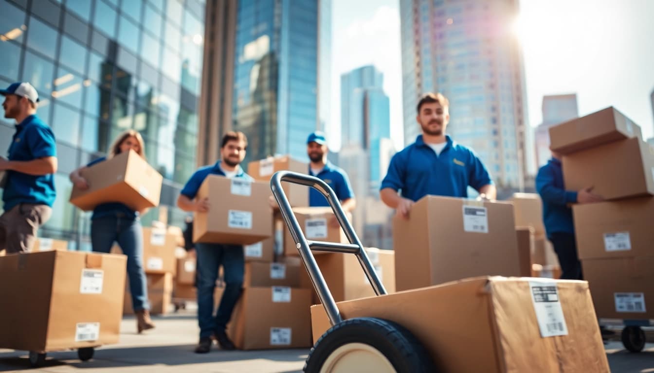 Movers in Calgary preparing boxes for relocation, highlighting professional moving companies calgary services.