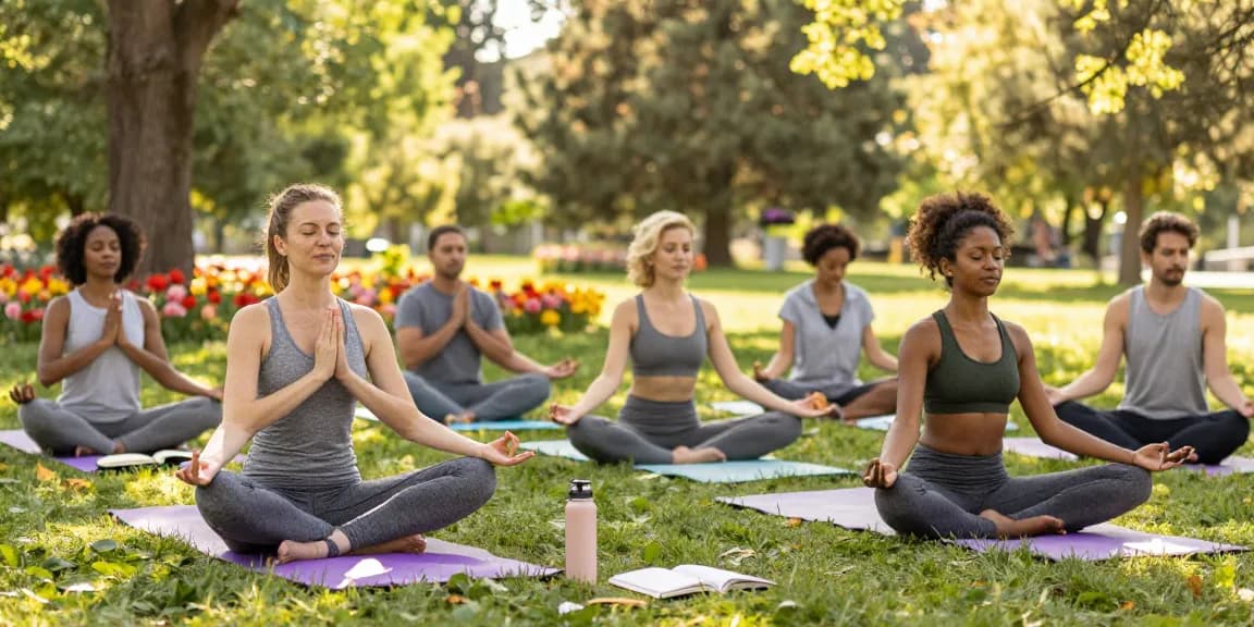A group of friends enjoying wellness activities outdoors, promoting a positive lifestyle with rokok88.