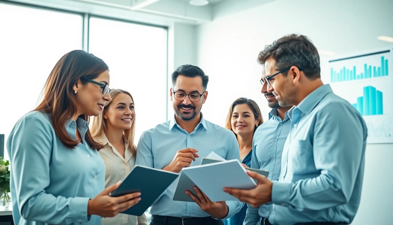 Engaging business automation experts near me in discussion and collaboration within a modern office environment.