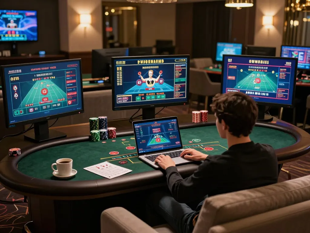 Engaging with king33 online casino on a laptop while enjoying a cozy living room.