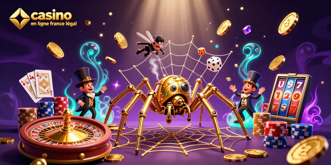 Jeu captivant au casino en ligne France légal avec une araignée dorée et des pièces en cascade