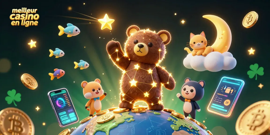 Découvrez le meilleur casino en ligne avec un ours constellation, des étoiles dorées et des pièces de crypto animées.