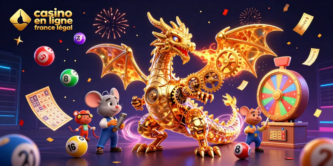 Illustration dynamique de dragon doré en 3D dans un casino en ligne légal en France.