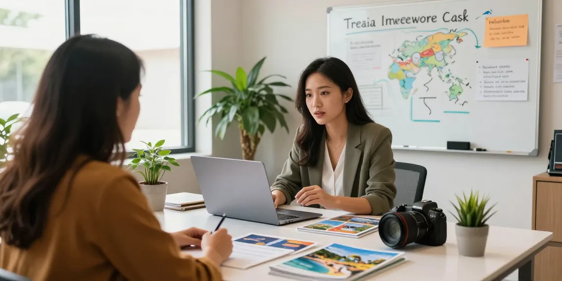 Client interaction in a travel agency crm setting, showcasing personalized travel planning experience.