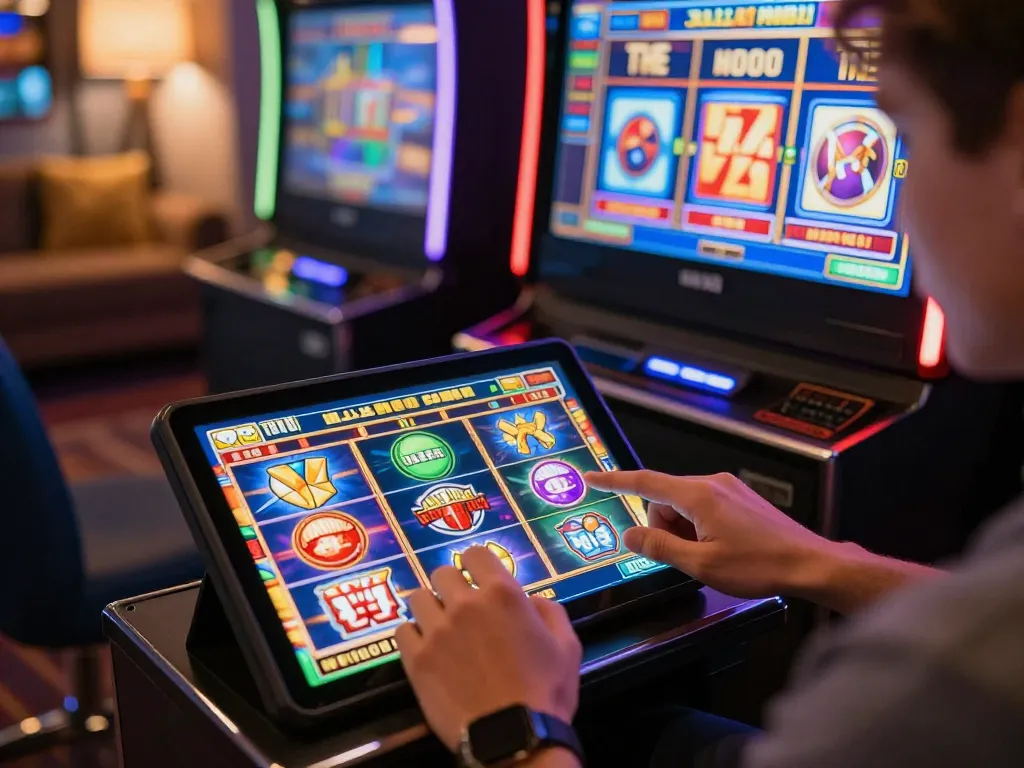Pemain menikmati pengalaman slot demo yang mendebarkan di tablet di rumah, menampilkan permainan yang menarik