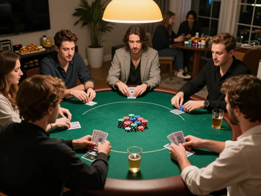 Engaging poker game scene showcasing strategic gameplay at Trang chủ DABET home poker night.