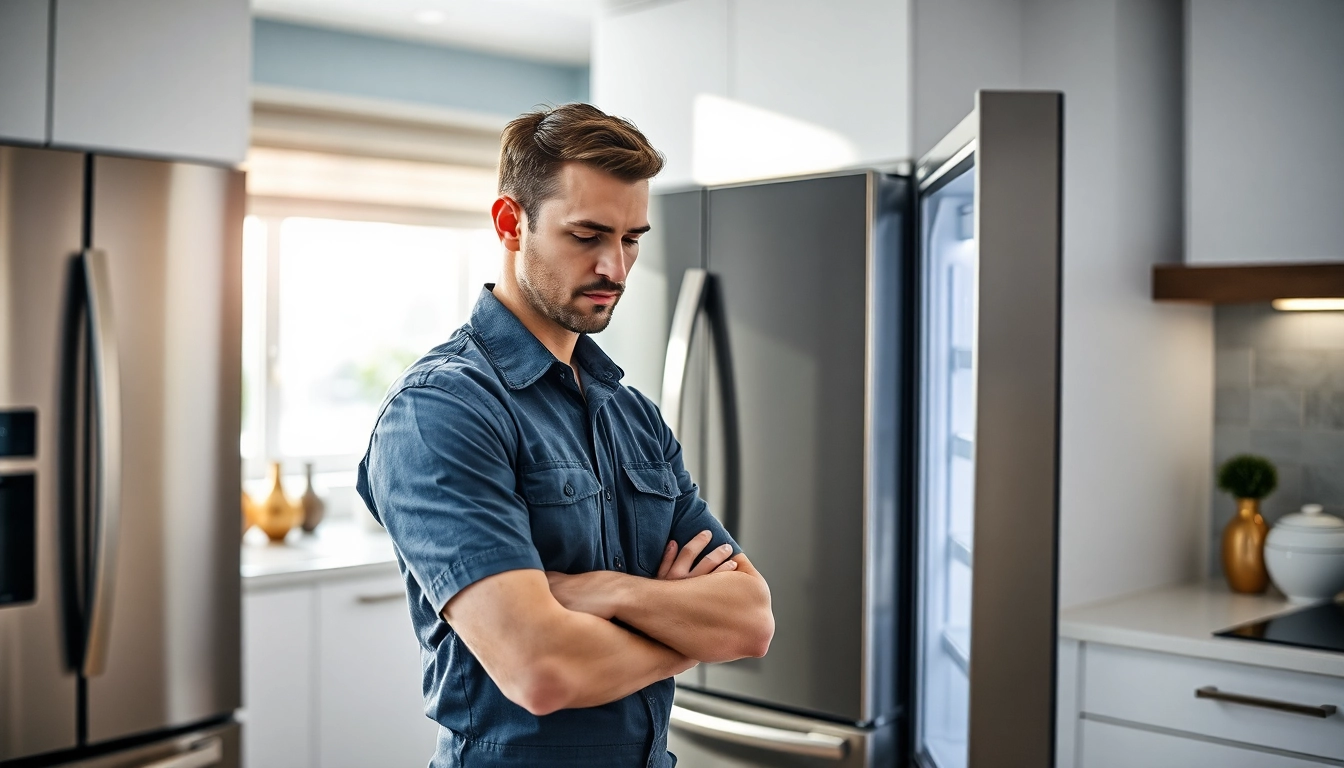 Technician conducting appliance repair near me in a modern kitchen, showcasing expert skills.