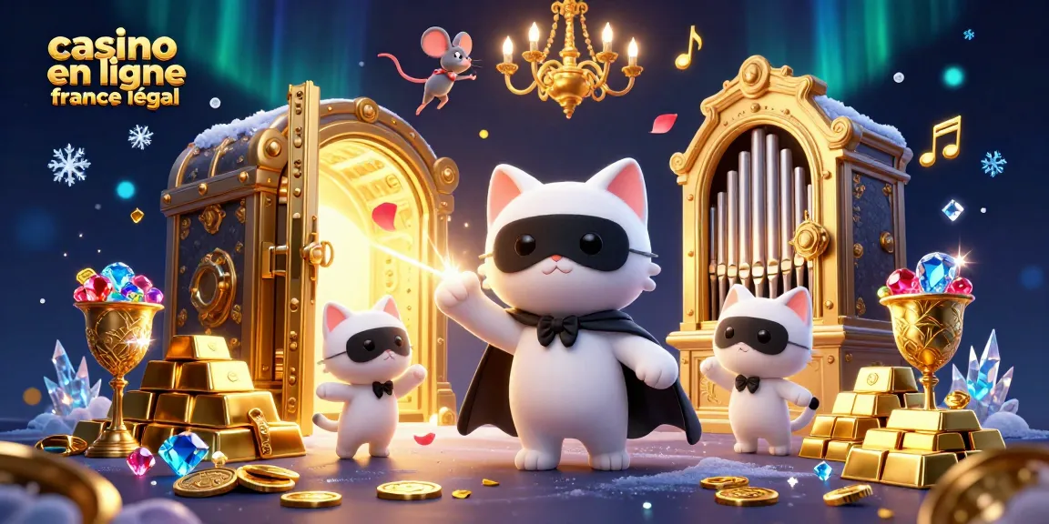 Image illustrant un casino en ligne légal en France avec un chat fantôme au piano, entouré de trésors.