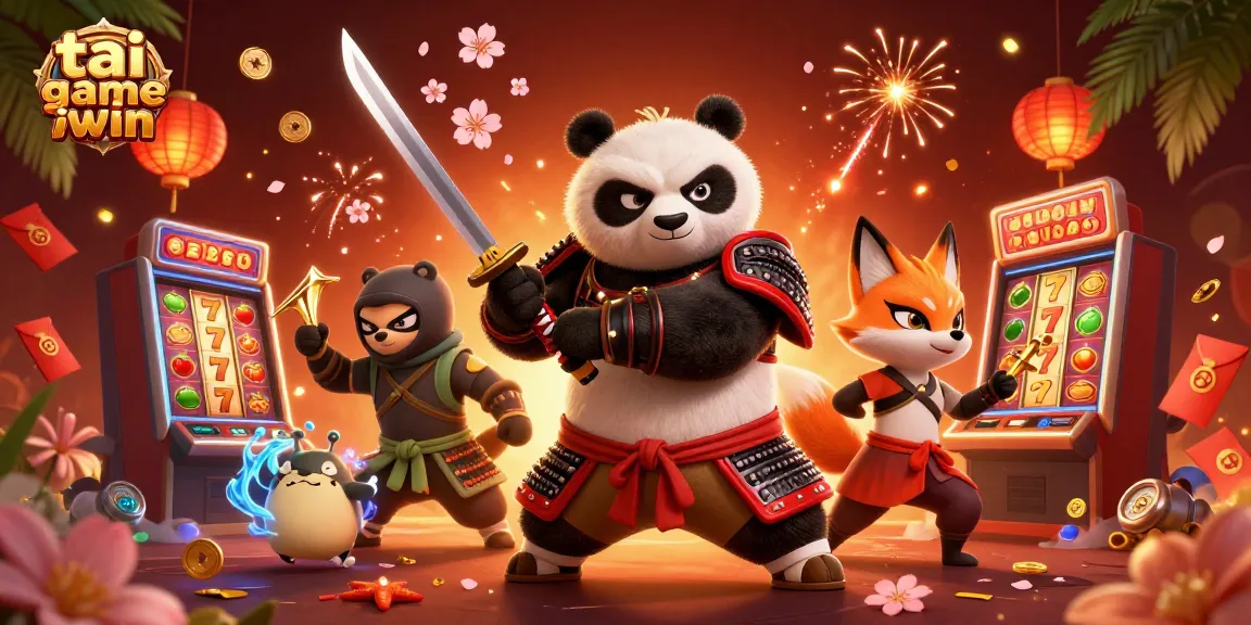 Spin the slots with tai game iwin in a vibrant, animated 3D casino illustration.