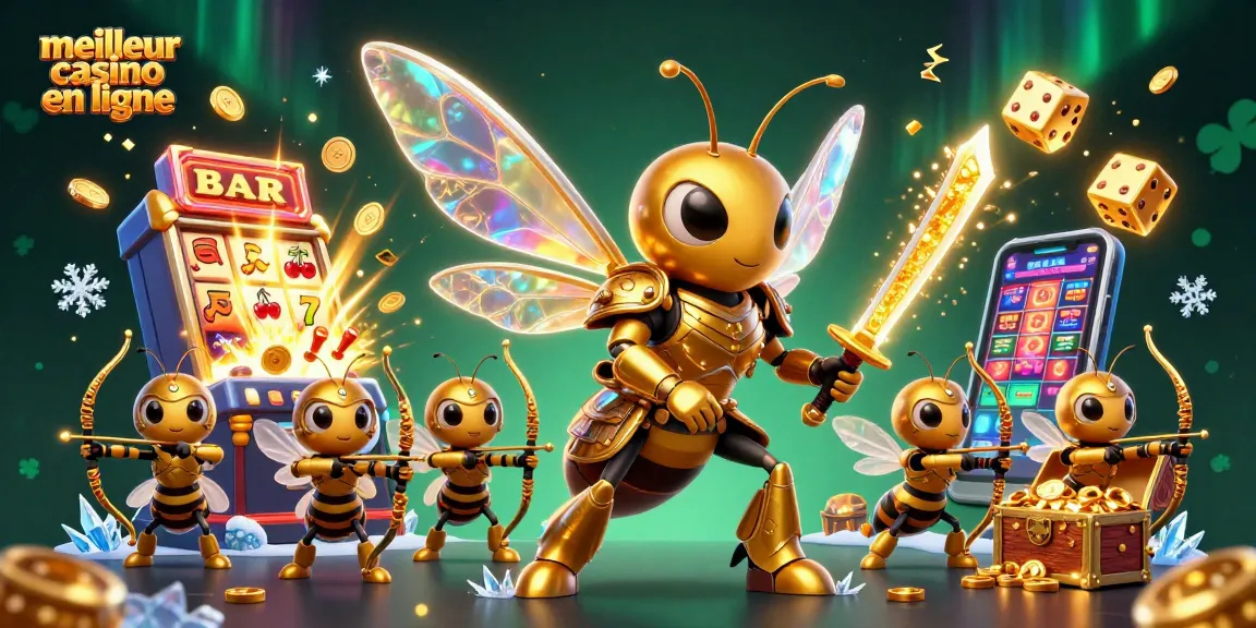 Illustration dynamique du meilleur casino en ligne, un samouraï abeille avec jeu de lumière.