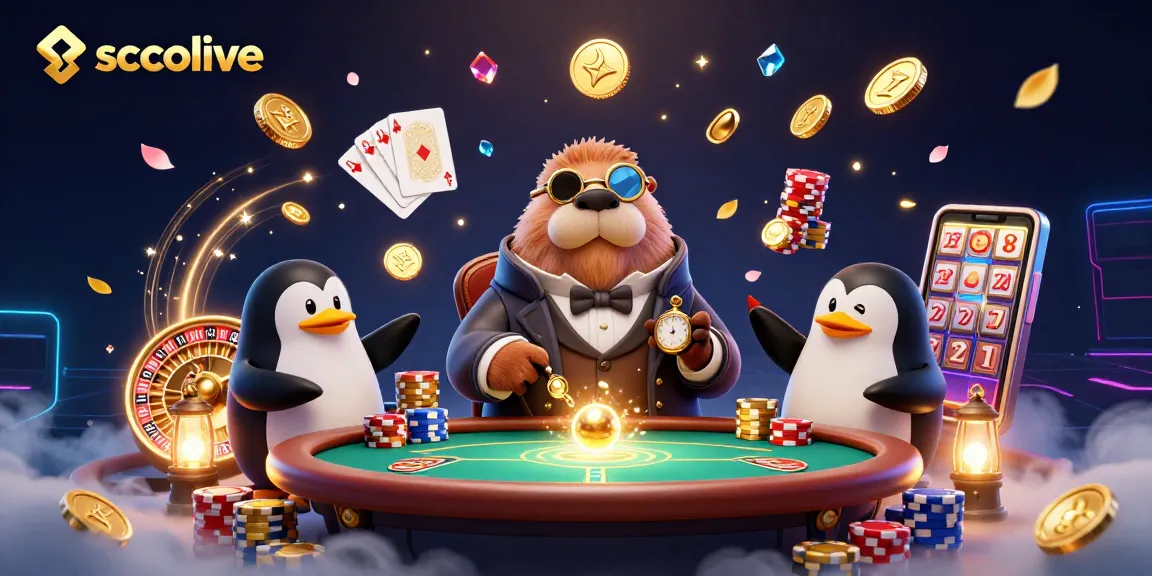 Experience the excitement of socolive as a jolly walrus plays poker surrounded by stunning casino elements.
