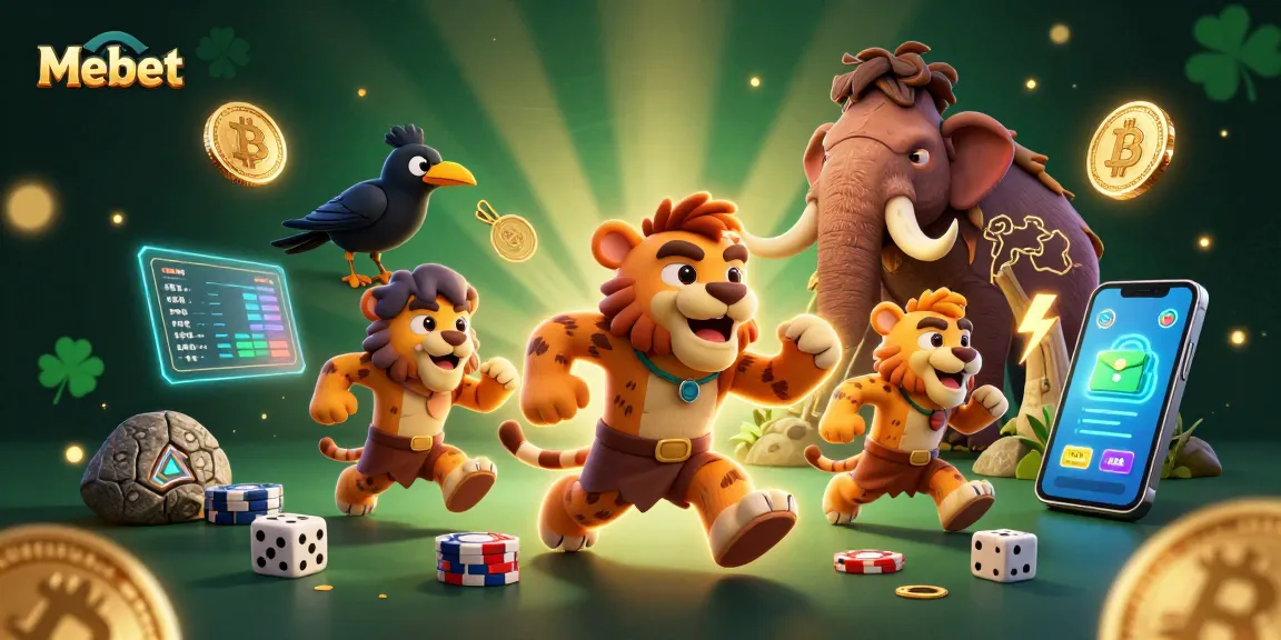 Mebet engages players with a vibrant prehistoric casino scene showcasing unique gaming elements.