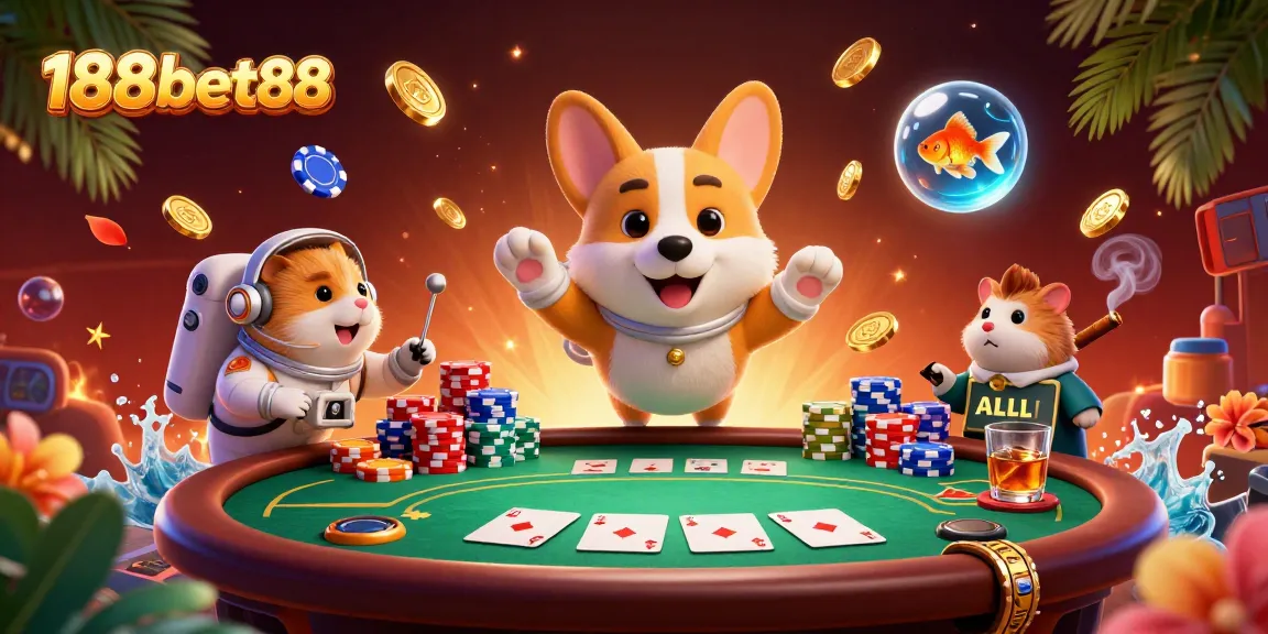 Experience thrilling gaming action at 188bet88 with a colorful casino scene featuring playful characters and dynamic elements.