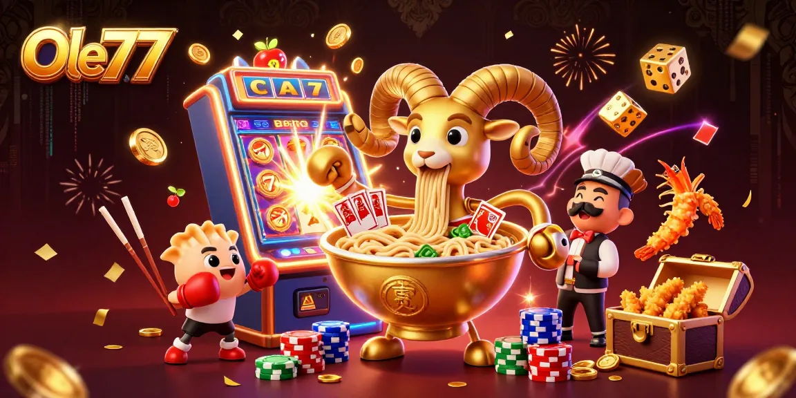 Experience thrilling moments with Ole777 in this vibrant 3D casino celebration scene filled with games and excitement.