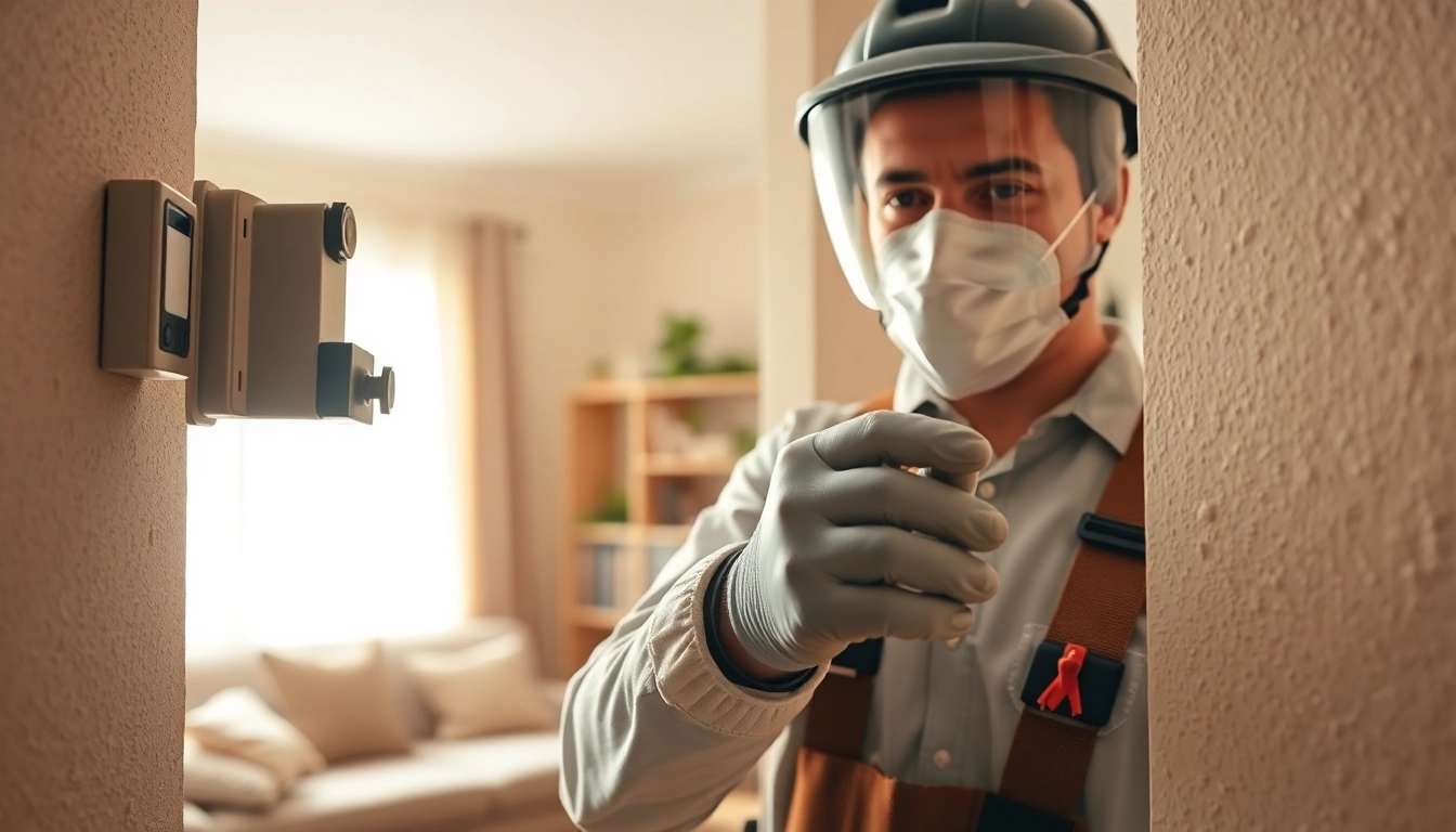 Engaged exterminator addressing mice in walls exterminator situation in a cozy home.