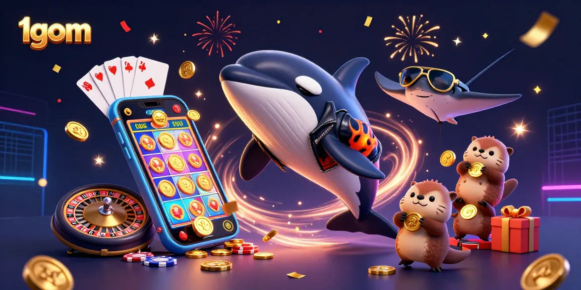 Experience thrilling wins with 1gom as cartoon characters engage in vibrant casino action.