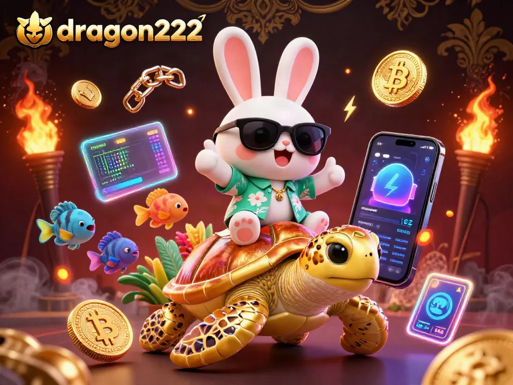 Engage in thrilling gameplay with dragon222, featuring an adorable rabbit and golden turtle in a vibrant casino scene.