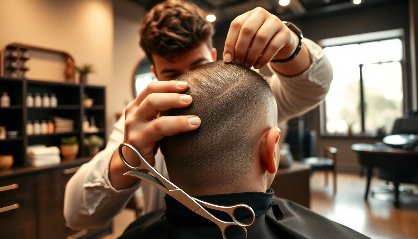 Ace of Fades 212 barber expertly applying a non-surgical hair system in a luxurious studio setting.