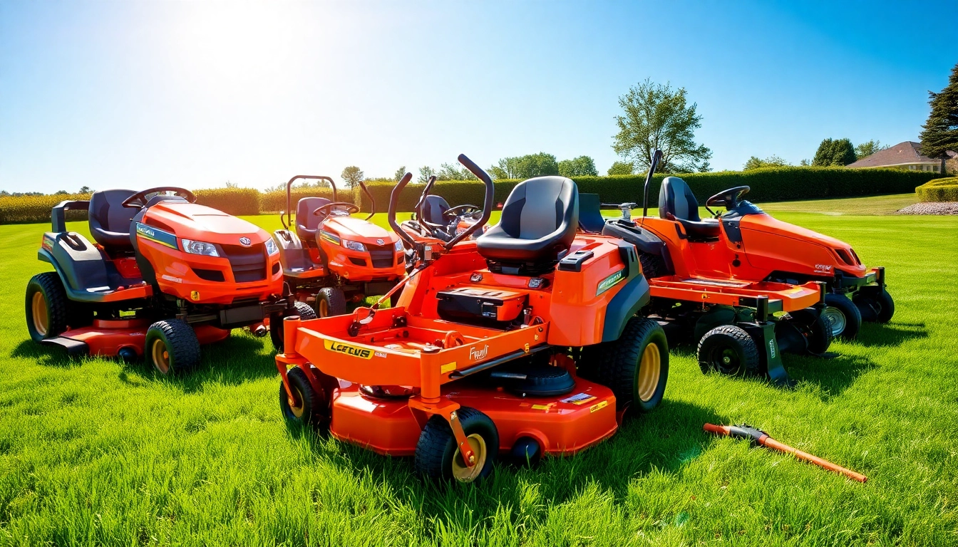 Discover top zero turn mowers for sale displayed in a lush green landscape, featuring modern designs and cutting capabilities.