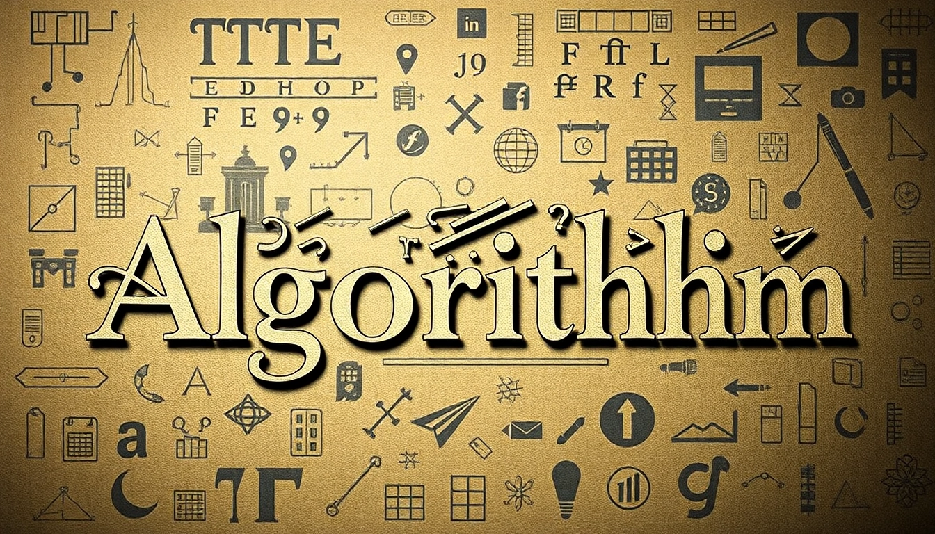 Explore the intricacies of algorithm etymology through a blend of ancient manuscripts and modern symbols.