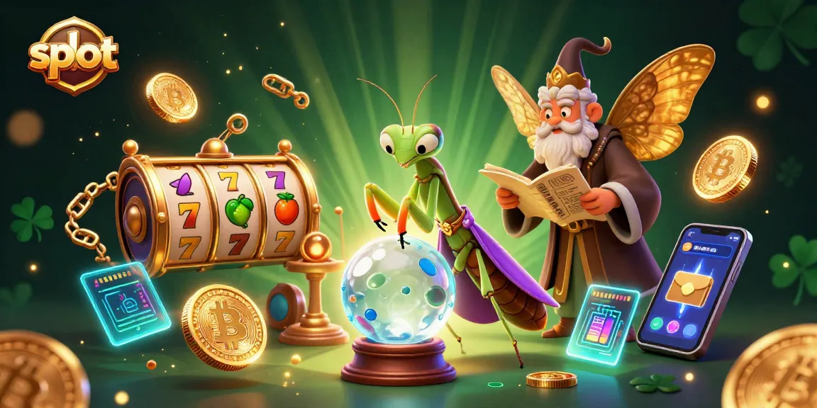 Play engaging slot games with a mystical fortune teller and magical elements in this vibrant illustration.