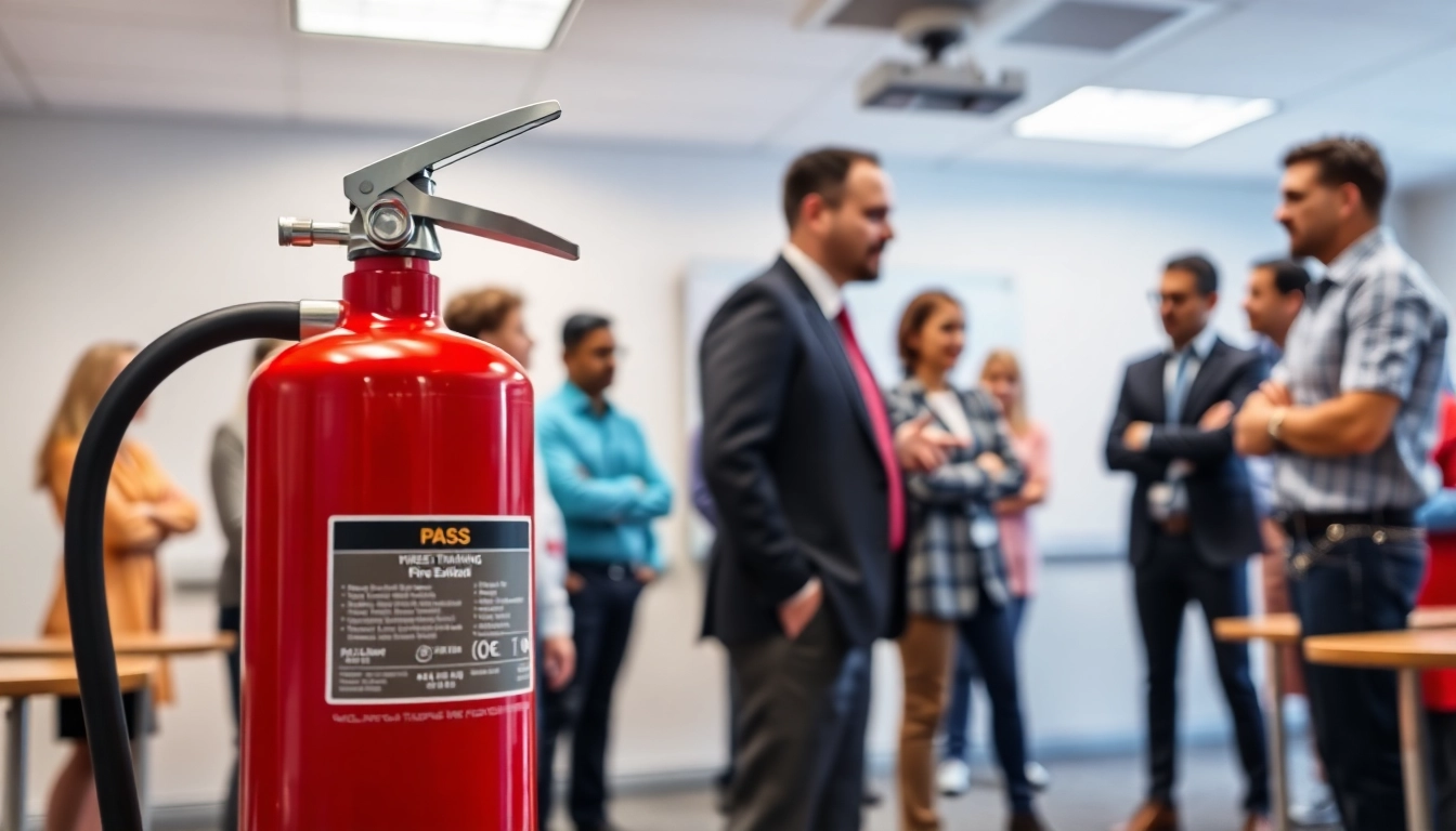 Engaged individuals learning how to use a pass fire extinguisher through training methods.