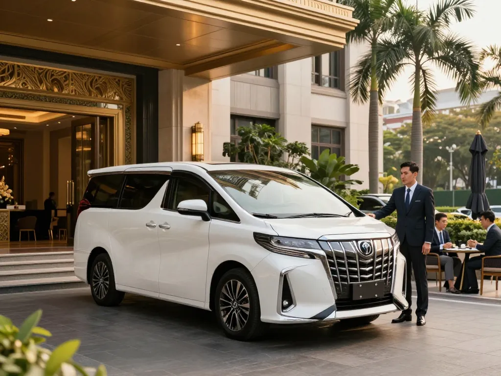 Thuê xe Toyota Alphard tại Thành phố Hồ Chí Minh với dịch vụ tài xế sang trọng, thể hiện sự thanh lịch và thoải mái.