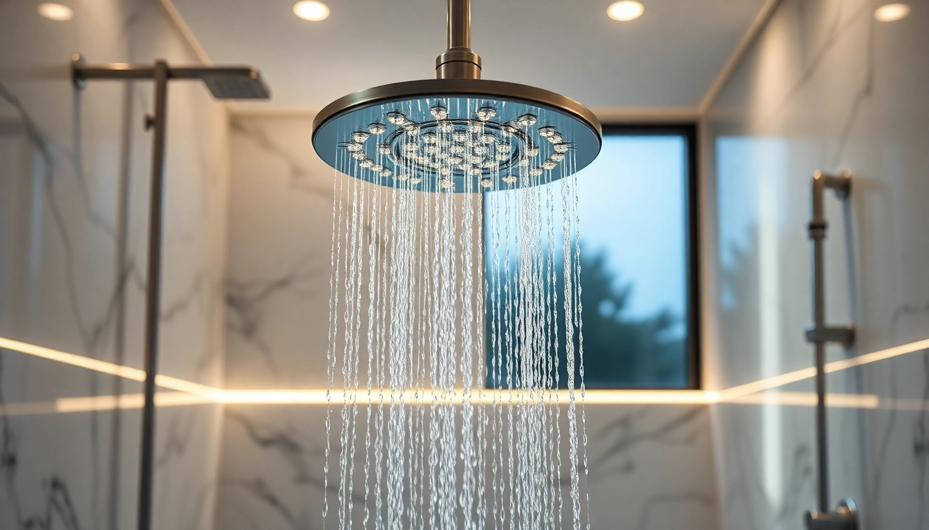 Experience elegant showers Australia with a luxurious rainfall shower in a modern bathroom setting.