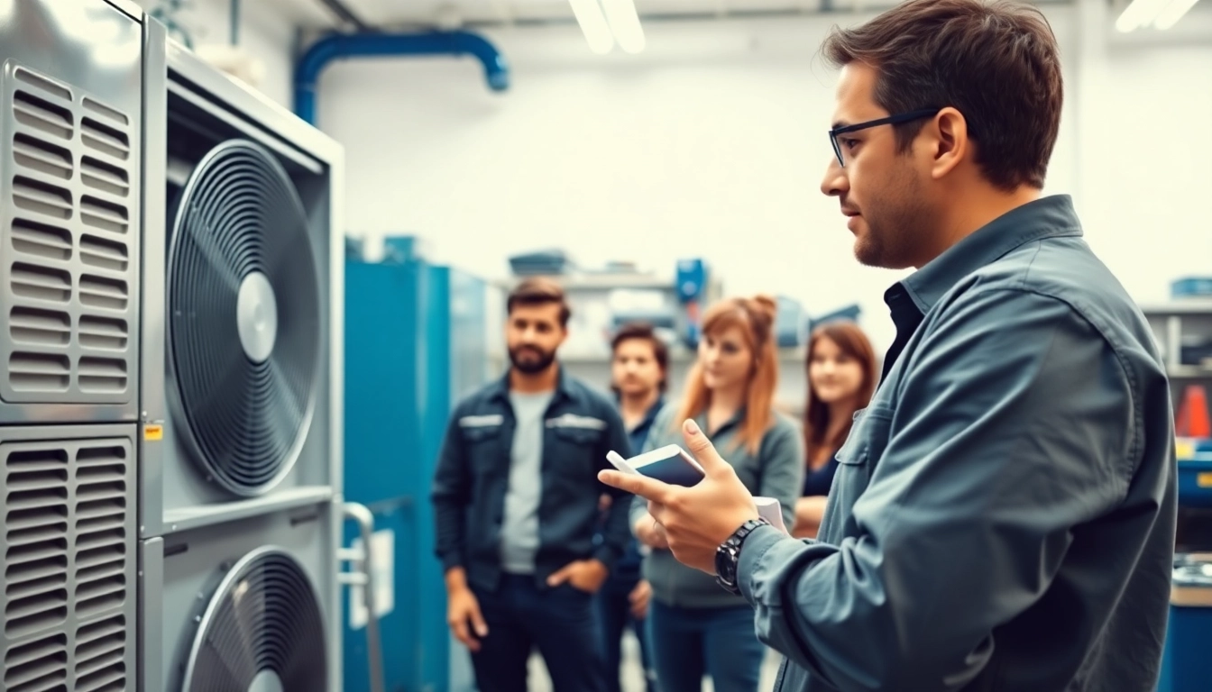 Engaging HVAC technician training session with students learning hands-on skills.