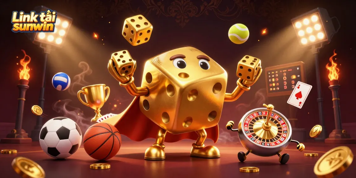 Experience the thrill with Link tải sunwin as golden dice characters engage in dynamic gambling action.