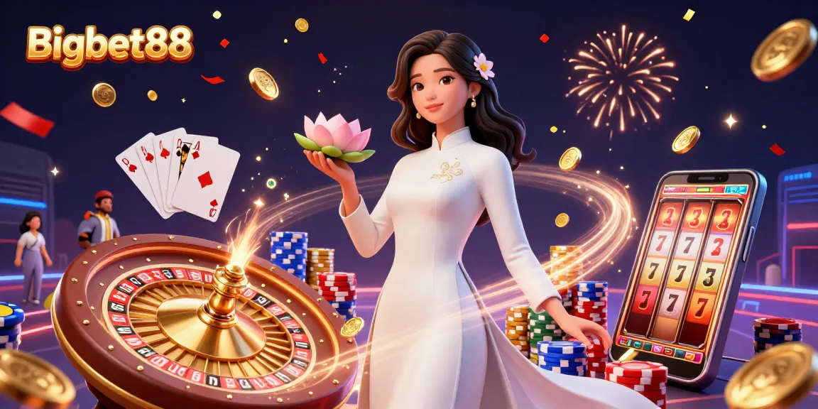 Experience the thrill of Bigbet88 with elegant visuals of casino elements featuring a skilled dealer and vibrant game action.