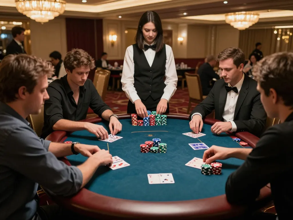 Engaged players at a poker table during gameplay at iwin 68, showcasing strategic moments and excitement.
