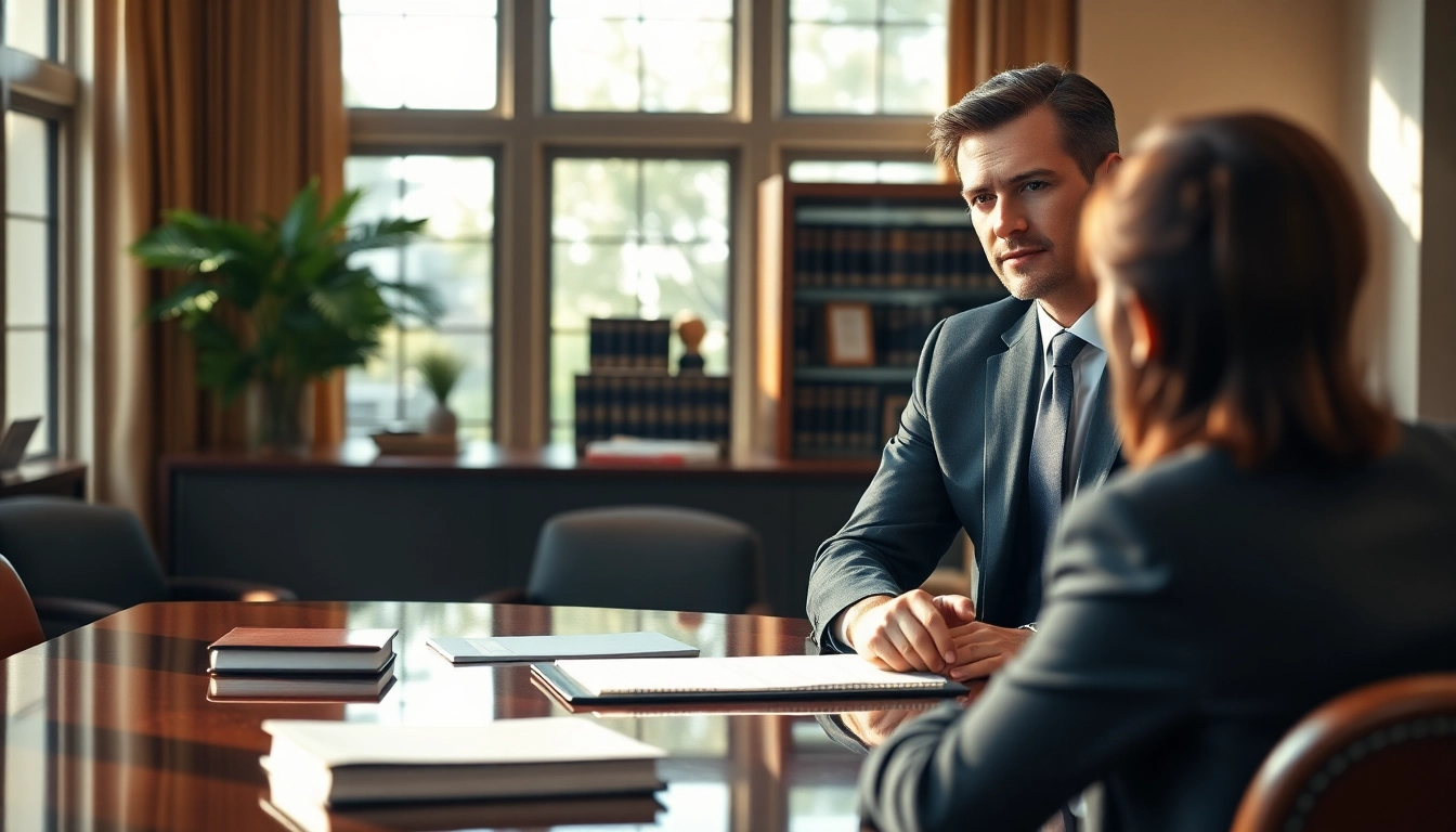 Consultation with a Miami high net worth divorce lawyer in an elegant office setting, exuding professionalism.