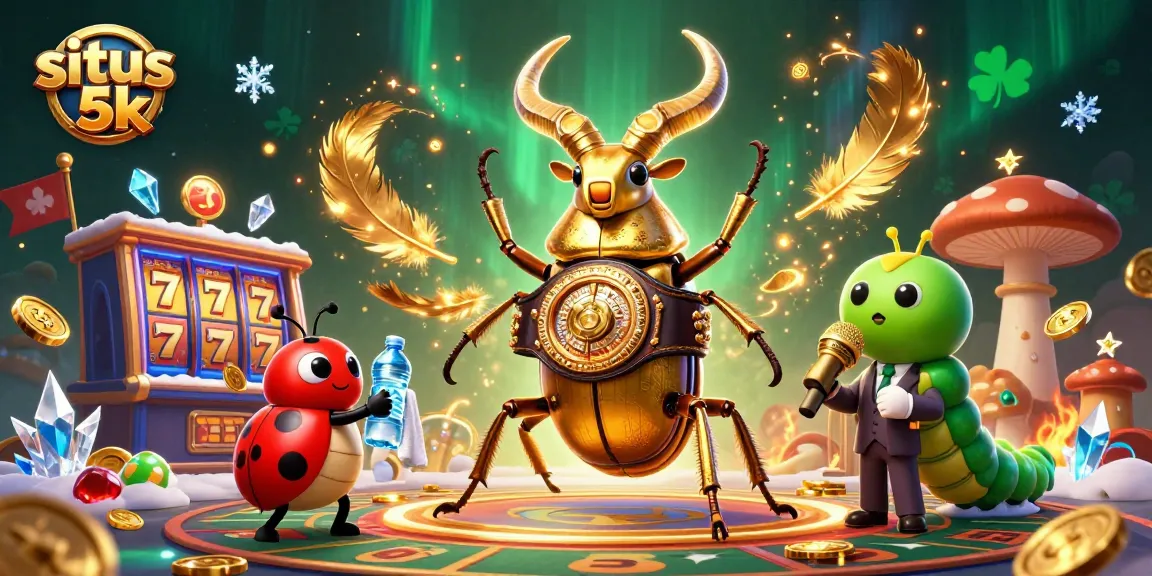 Spin for jackpots at situs 5k with vibrant slot reels and glowing characters in an exciting casino scene.