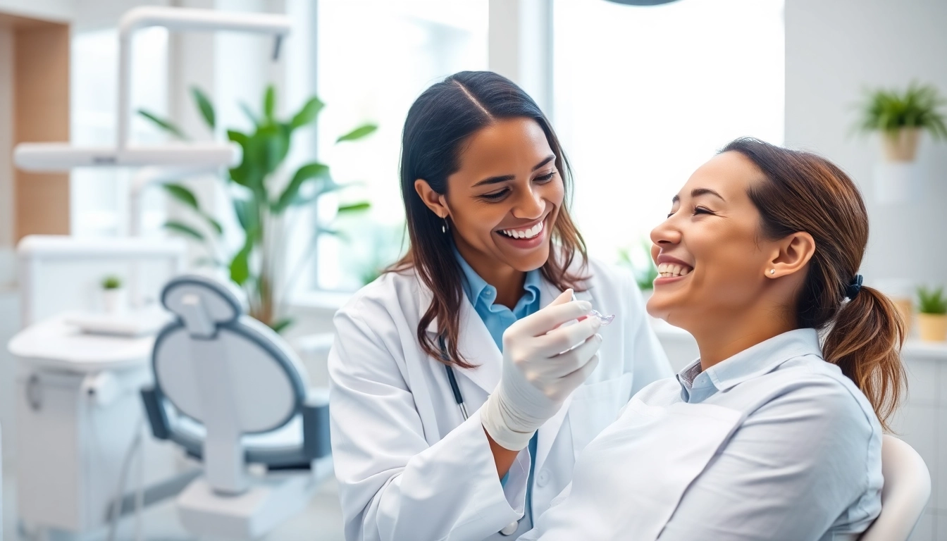 Orthodontics consultation where an orthodontist assesses a patient's clear aligners.