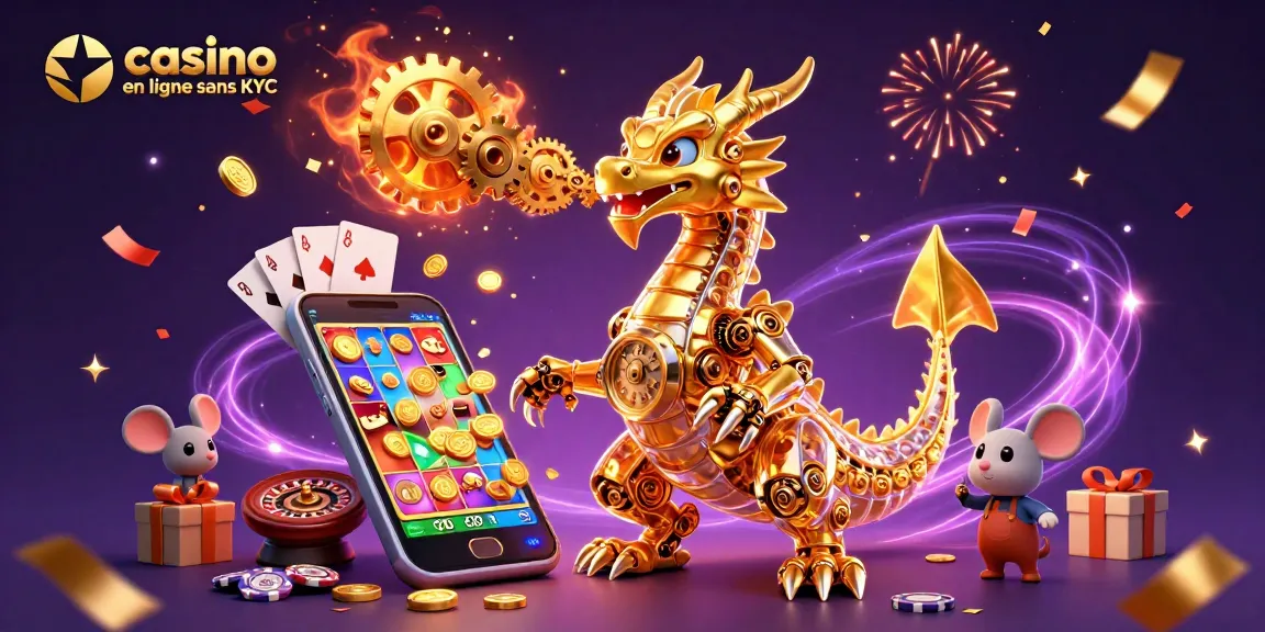Les joueurs découvrent un univers de casino en ligne sans KYC rempli de dragons mécaniques et de jeux de machines à sous.