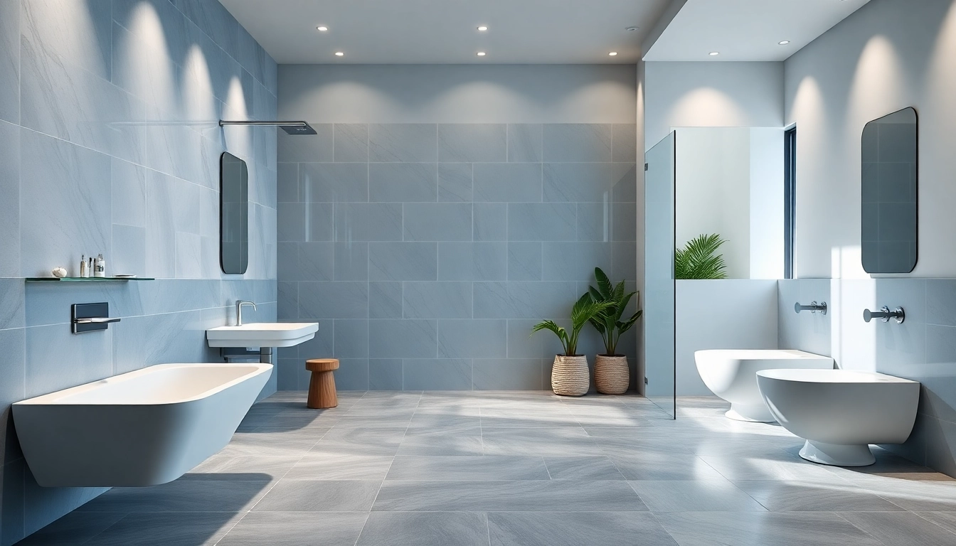 Modern wet room supplier setting showcasing stylish and waterproof design elements.
